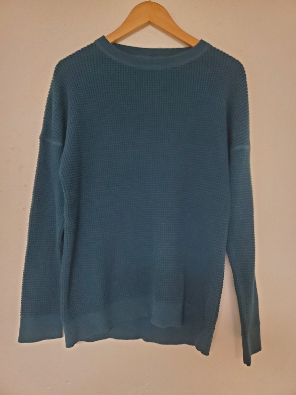 REI Cooperative Unisex Teal Crewneck Waffle Knit Sweater